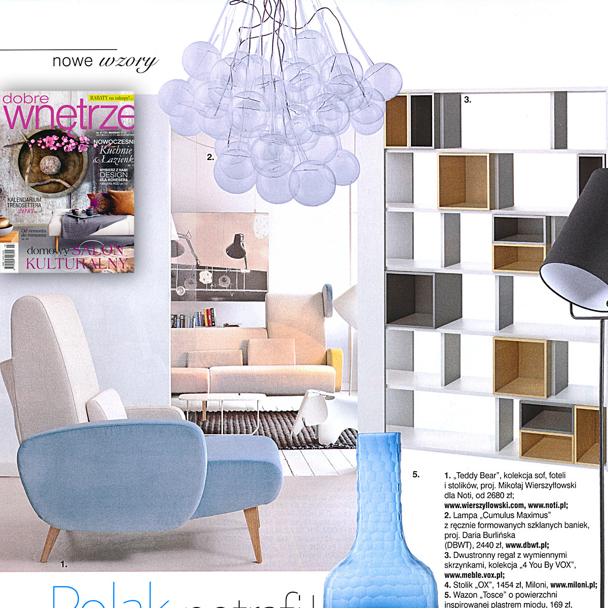 DBWT.PL – lampa «Cumulus Maximus» – publikacja w miesięczniku Dobre Wnętrze, 03/2013